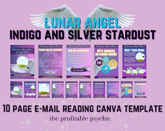 LUNAR ANGEL Indigo and Stardust Themed Tarot and Oracle Card Reading Etsy Template for Canva for Professional Psychic Tarot Card Readers