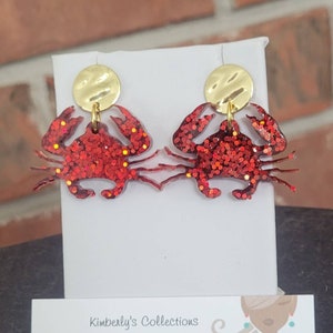 Red Glitter Crab Earrings