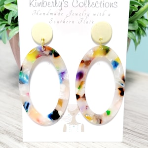 Multicolored Oval Acrylic Earrings