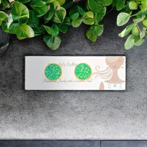 Sparkly Green Faux Druzy Studs