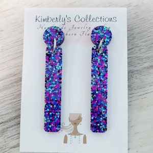 Purple and Blue Glitter Stick Earrings