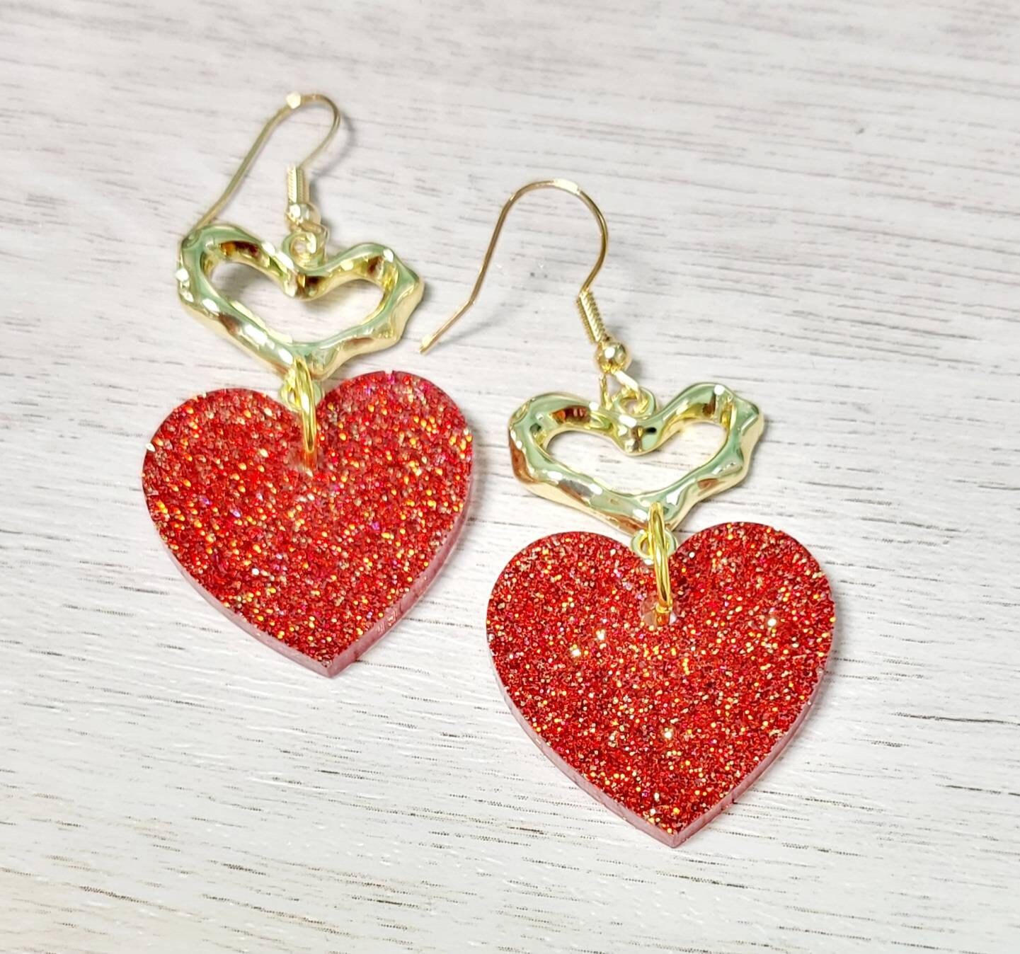 Red Crystal Heart Earrings - GemStella