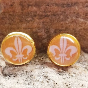 Gold and White Fleur De Lis Earrings Style 2