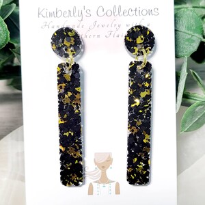 Black and Gold Glitter Stick Earrings