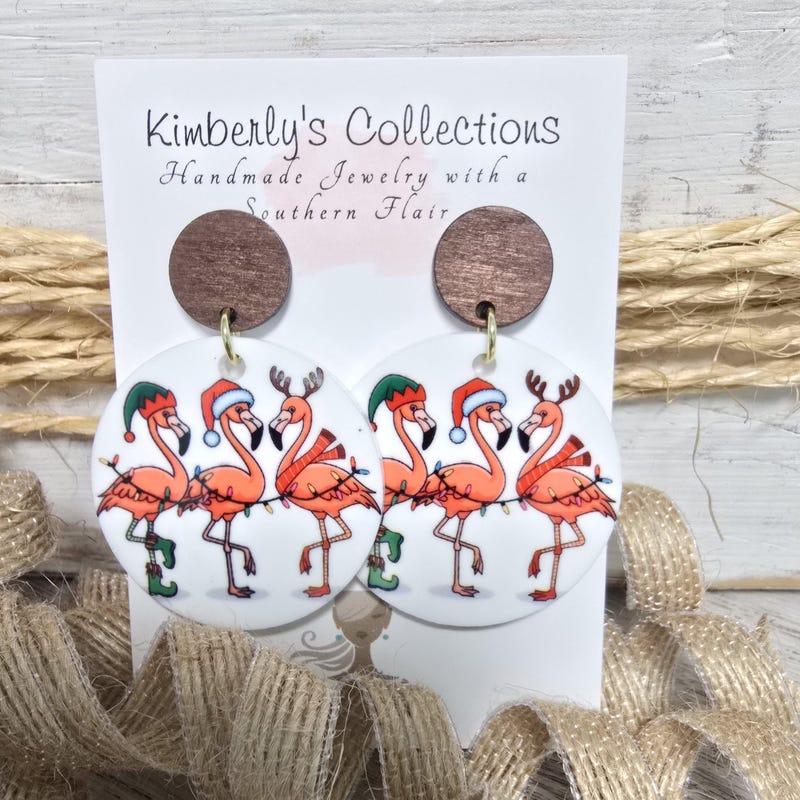 Flamingo Earrings, Logo, Holiday Earrings, Santa, Exclusive
