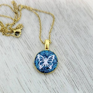 Blue Glitter Butterfly Necklace Choose Glitter Color
