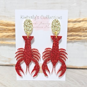 Resin Red Glitter Crawfish Earrings