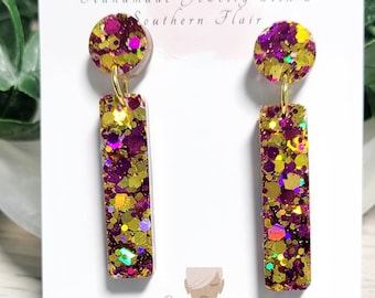 Purple and Gold Rectangle Earrings