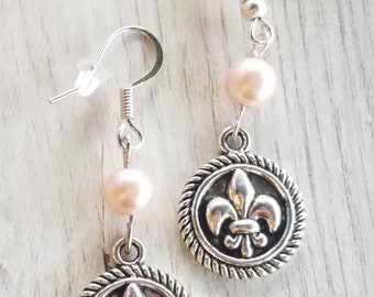 Fancy Fleur-De-Lis - silver - Paparazzi earrings  NEW MADISON women\'s magnolia fleur de lis earrings in silver display picture 1
