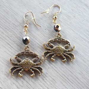 Gold-Tone Crab Earrings with Crystal