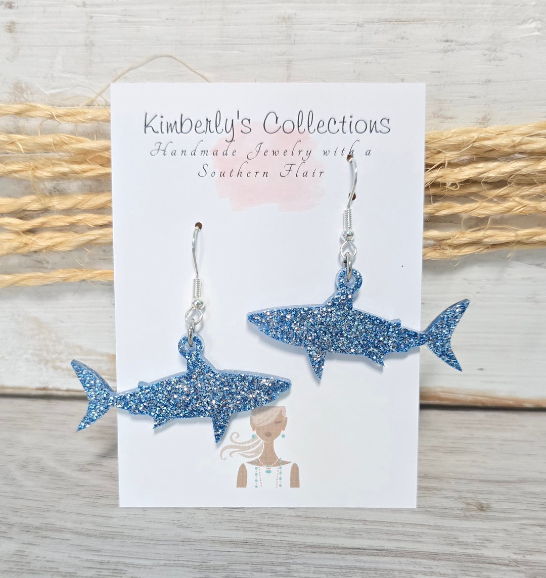 Shark Glitter Dangle Earrings - Etsy