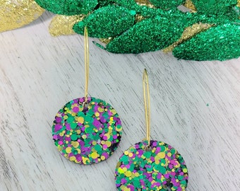 Circle Mardi Gras Earrings