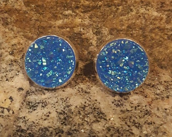 Blue Faux Druzy Studs