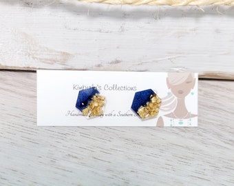 Navy and Gold Flake Studs