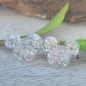 Clear Glitter Resin Mouse Studs