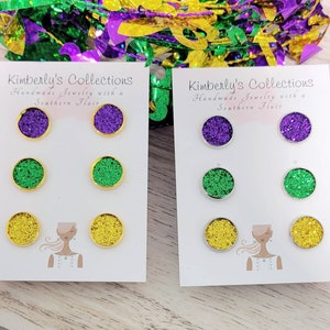 Set of 3 Mardi Gras Studs