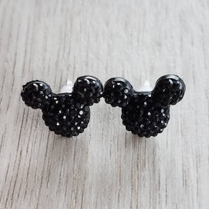 Black Glitter Mouse Head Stud Earrings – Hypoallergenic Plastic or Stainless Steel Posts