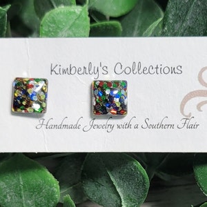 Rainbow Glitter Mini Studs