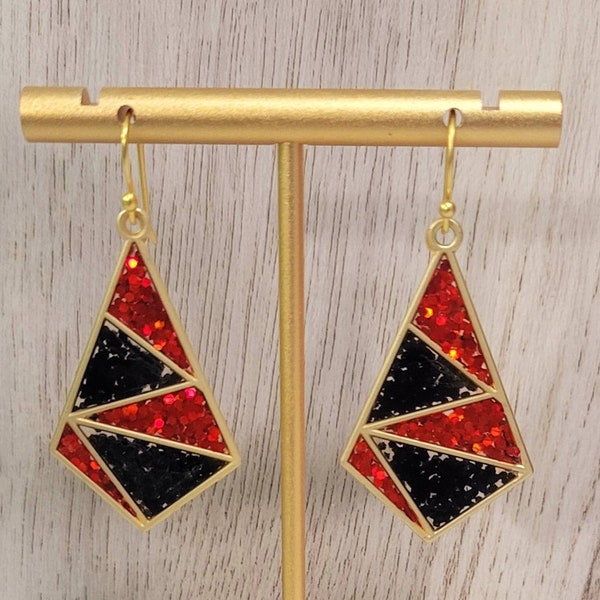 Geometric Red & Black Resin Earrings