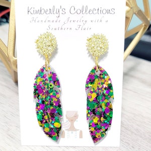 Mardi Gras Glitter Feather Earrings