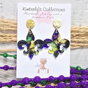 Mardi Gras Acrylic Fleur-de-lis Earrings.