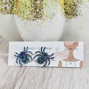 Black Glitter Spider Studs