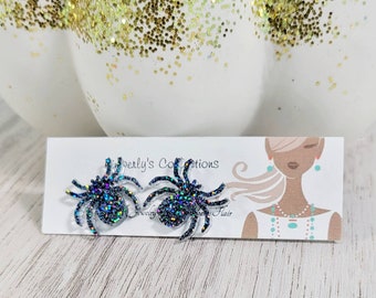 Black Glitter Spider Studs