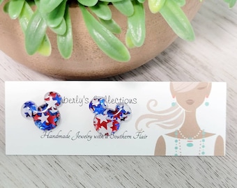 Red White and Blue Mouse Star Studs