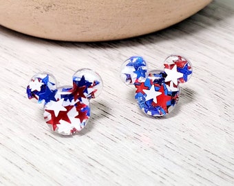 Red White and Blue Mouse Star Studs