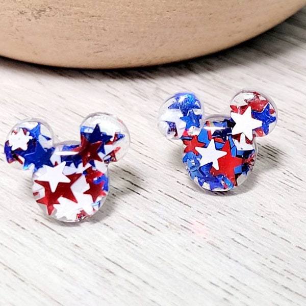 Red White and Blue Mouse Star Studs