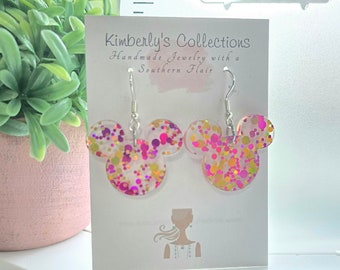 Pink and Gold Dangle Mouse Earrings
