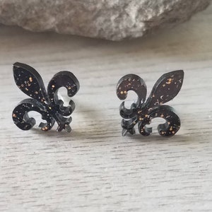 Black & Gold Fleur de Lis Earrings