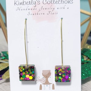 Mardi Gras Square Drop Earrings