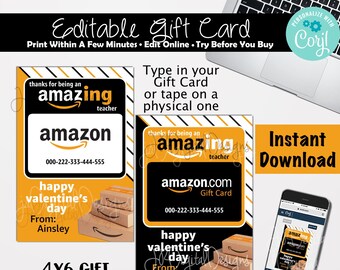 Amazon printable Gift card for Valentine's day Teachers Valentine Gift card Printable Teachers Valentines day Cards printable gift card pdf
