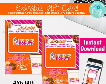 Teachers Valentine's Cards Coffee Giftcard Valentine Cards for teachers Valentine's Giftcard valentines teachers gifts printable download