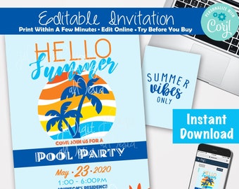 Pool Party Invitation Summer Party Invitation Beach Party invitation Summer Invite Lake Day Invitation BBQ Invite Swimming Party Invitation