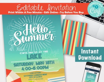 Lake House Party Invitation Summer Party Invitation Pool Party Invitation Beach Party Invitation Summer Event Coed Party Beach House Invite