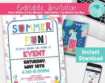 Summer Party Invitation Beach Party invitation Pool Party Invitation Summer Invite Lake Day Invitation BBQ Invite Swimming Party Invitation