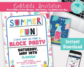 Block party invitation template Block Party BBQ Invitation Neighborhood BBQ Invite Editable Potluck Invitation Community Get Together invite