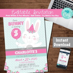 Bunny invitations fifth birthday bunny 5th birthday invitation some bunny turning five bunny birthday invitation Girl 5th birthday invite