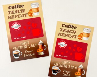 Teachers Valentines Giftcard Teachers Valentines Card Coffee Giftcard Valentine Cards for teachers gifts printable download coffee gift card