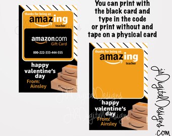 Teachers Valentine's Cards Amazon Giftcard Valentine Cards for teachers Valentine's Giftcard valentines teachers gifts printable download