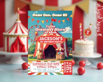 Carnaval verjaardagsuitnodiging Circus feestuitnodiging bewerkbare sjabloon Instant Download jongen 1e verjaardagsfeestje meisje afdrukbare carnaval uitnodiging