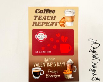 Teachers Valentine's Cards Coffee Giftcard Valentine Cards for teachers Valentine's Giftcard valentines teachers gifts printable download