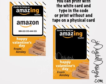 Teachers Valentines Giftcard Teachers Valentines Card Amazon Gift card Valentine Cards for teachers gift printable download amazon valentine