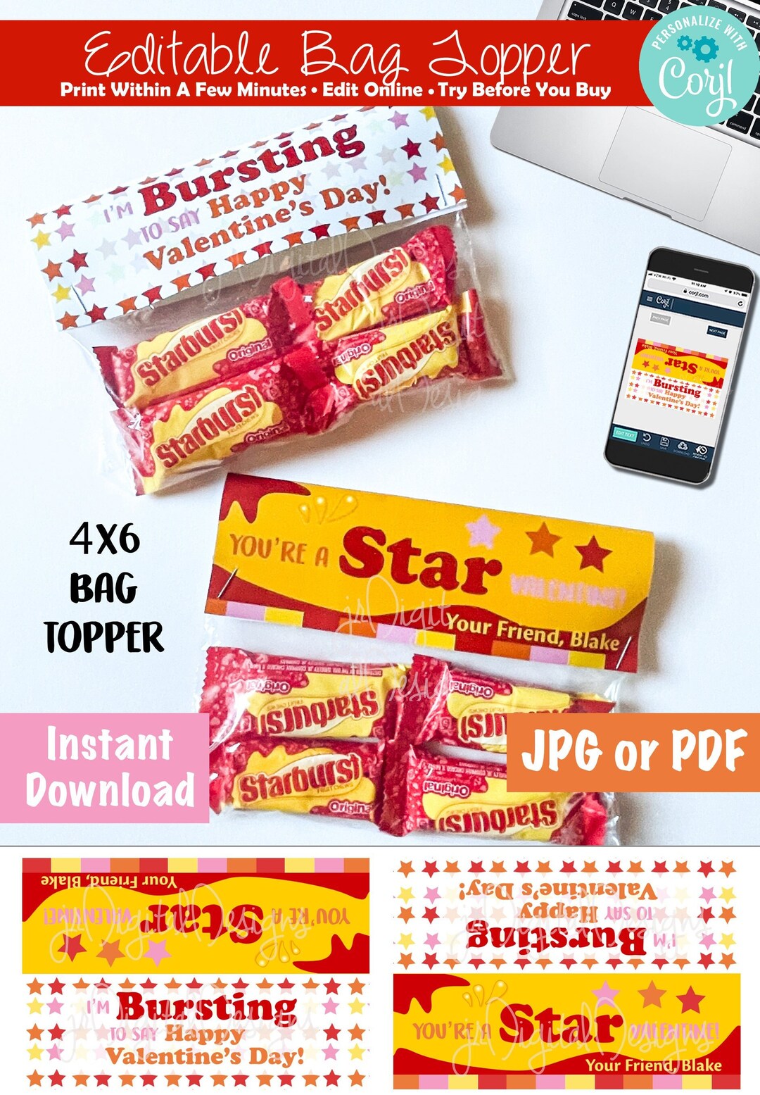 Starburst Valentine Card Printable Valentine Cards Starbursts Candy ...