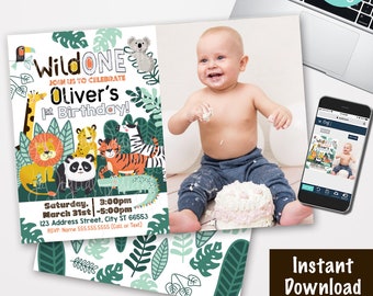 Safari Party invite 1st birthday Boy invitation Instant Download Editable PDF Wild One birthday invitation Boy Jungle birthday invitation
