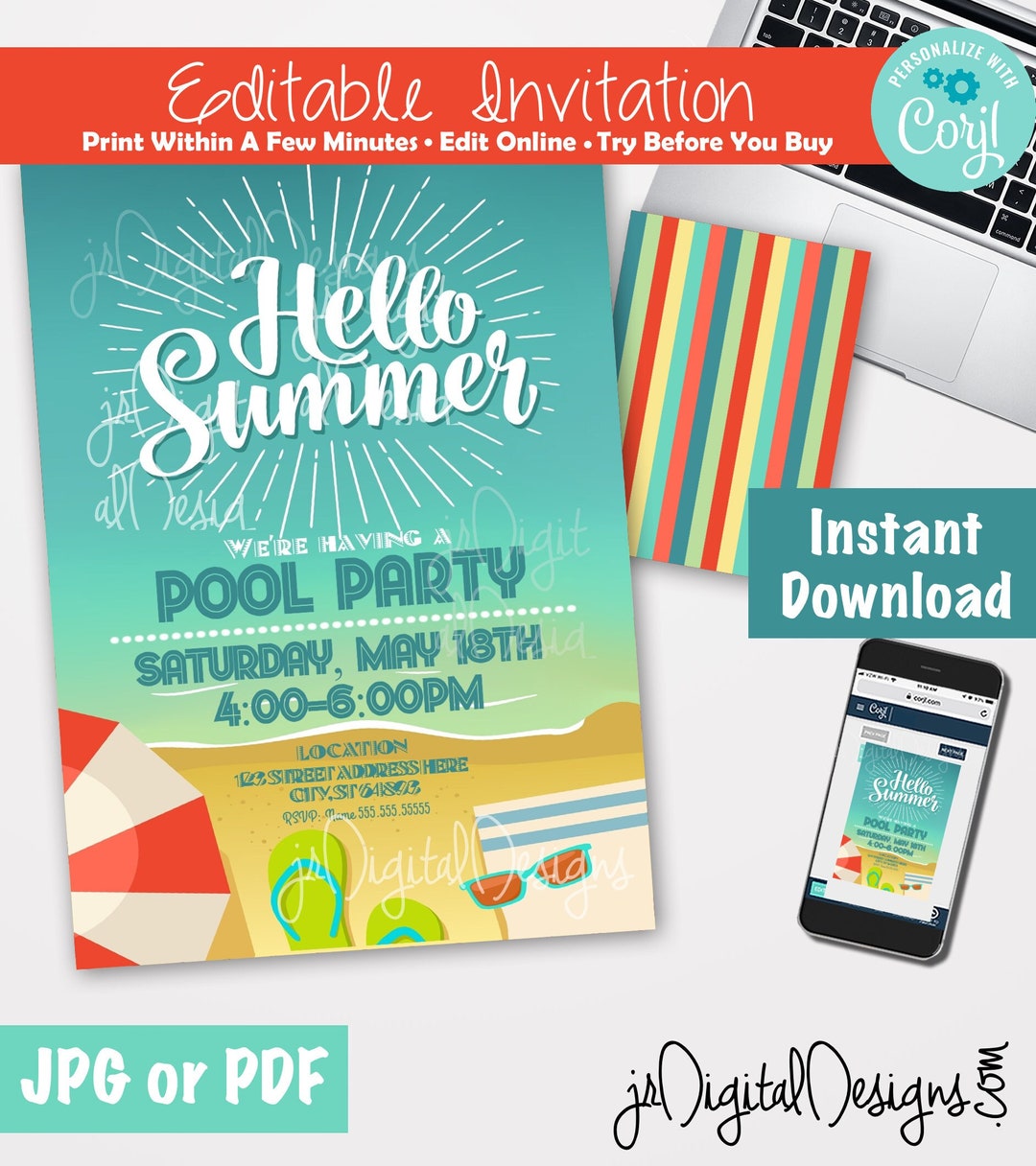 Summer Invite Pool Party Invitation Summer Party Invitation Beach Party Invitation ...
