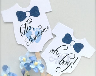 Baby shower cupcake toppers, boy baby shower, bow tie toppers, cupcake picks for baby shower, party decoration, boy cupcakes - set of 10