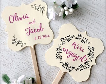 Engagement cupcake toppers, personalized cupcake picks, cupcake decoration, engagement party decor - set of 10